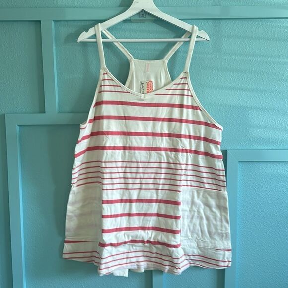 Free People Hot Shot Mini Printed Dress XL red ivory spring stripe NWT - Picture 2 of 9